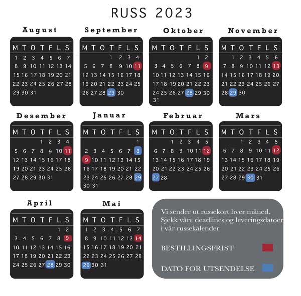 Russkort kalender med deadlines