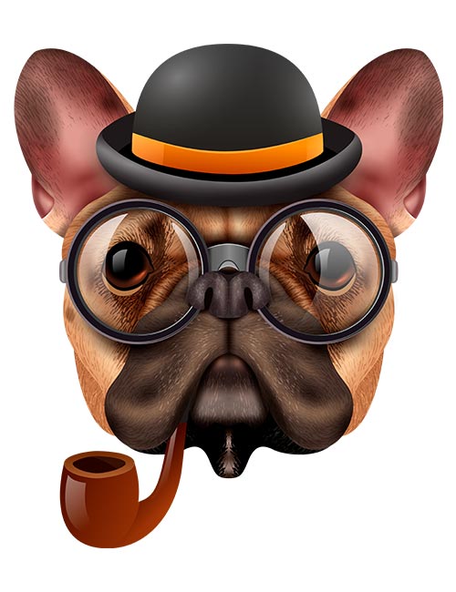 Ryggbadge Bulldog med hatt og pipe